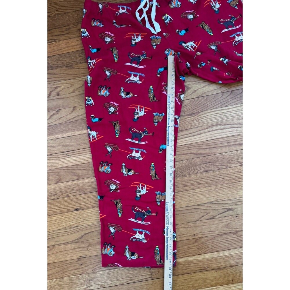 Old Navy Flannel Pajama Bottoms Christmas Dog Skiing Red Plus Size 2X Cotton - Picture 10 of 10